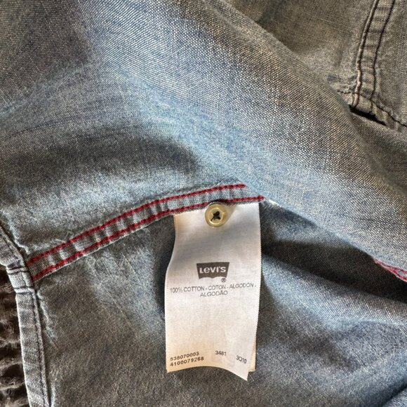 Classic Levis Button Up Shirt Dress Size Medium Chambray Denim Western - Picture 5 of 13